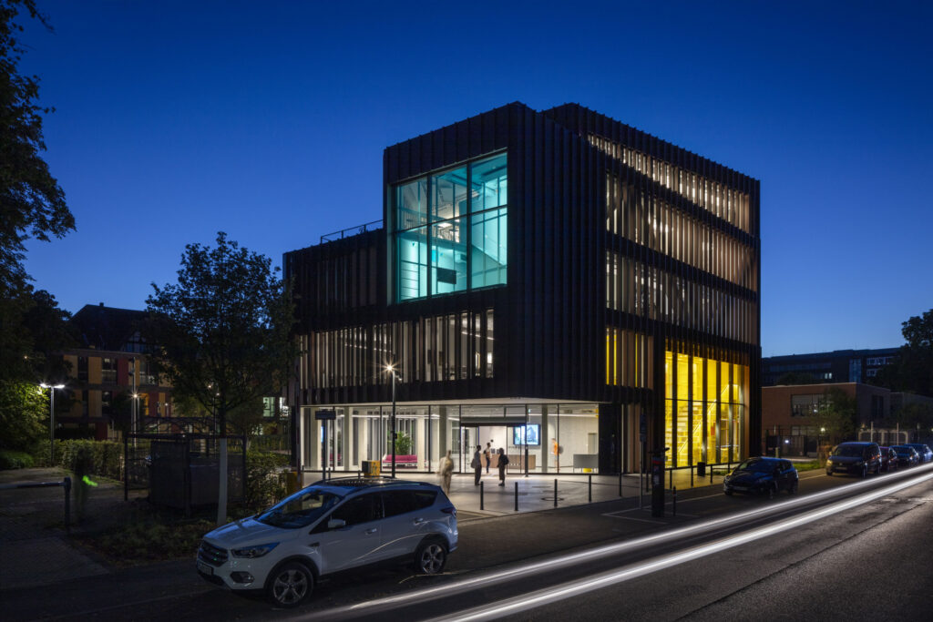 front of the building in the night
